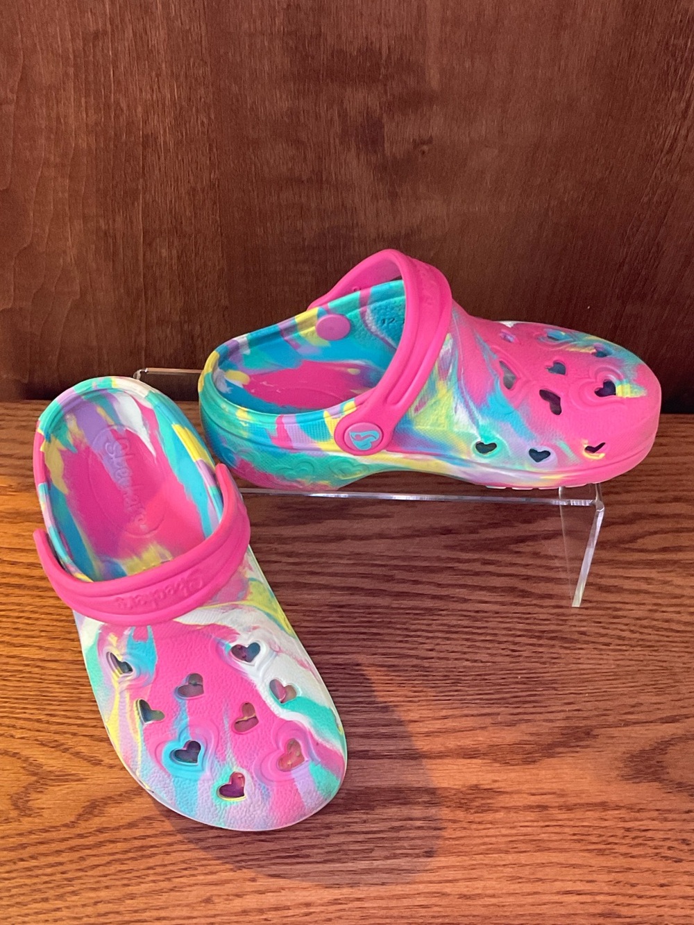Skechers Kids Multicolor Tie-Dye Clogs with Pink Strap
